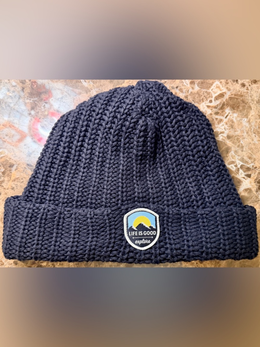 Life Is Good Black Knit Beanie with Explore Badge